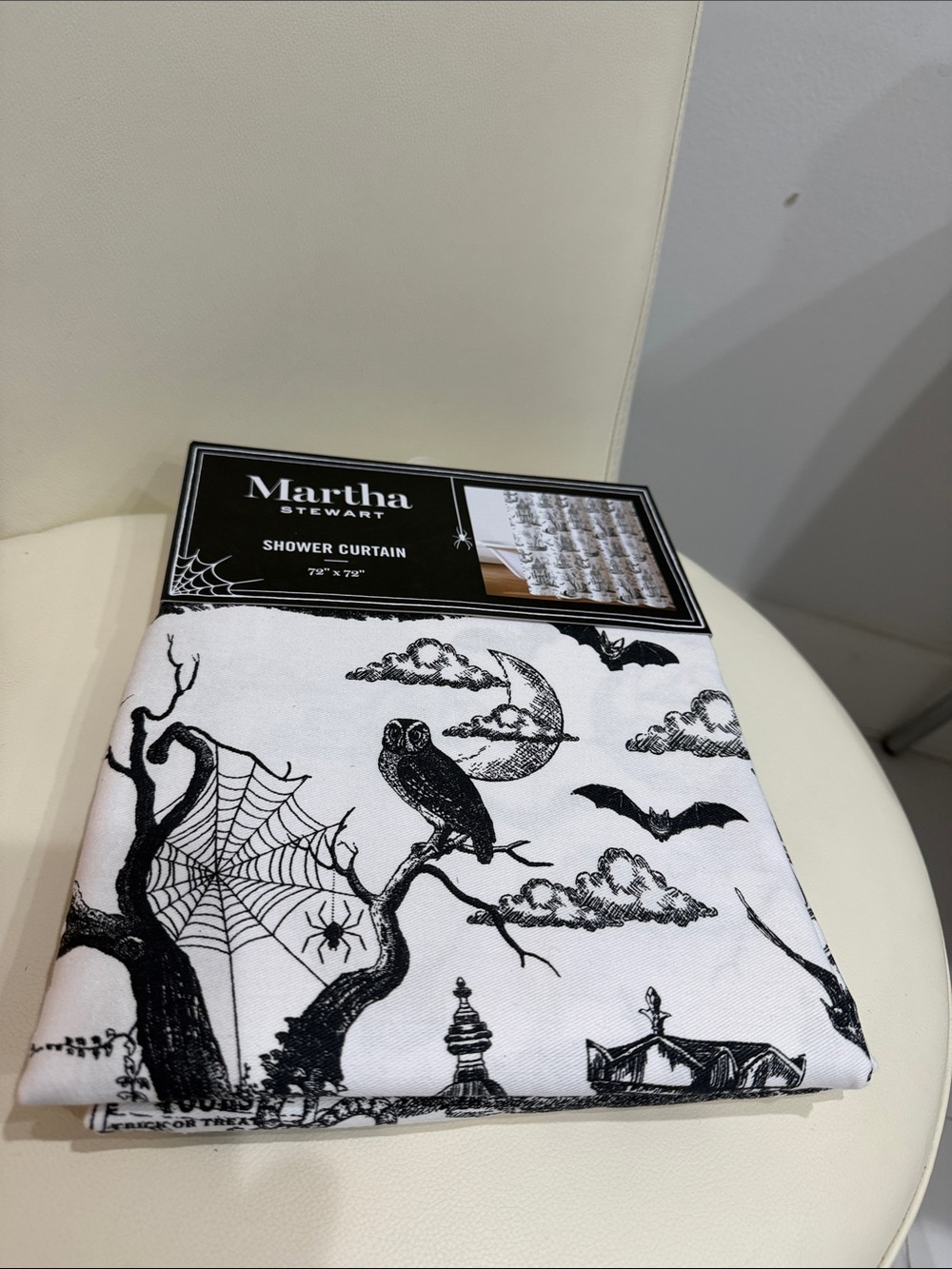 Martha Stewart Black and White Halloween Shower Curtain - Spooky Woodland Print